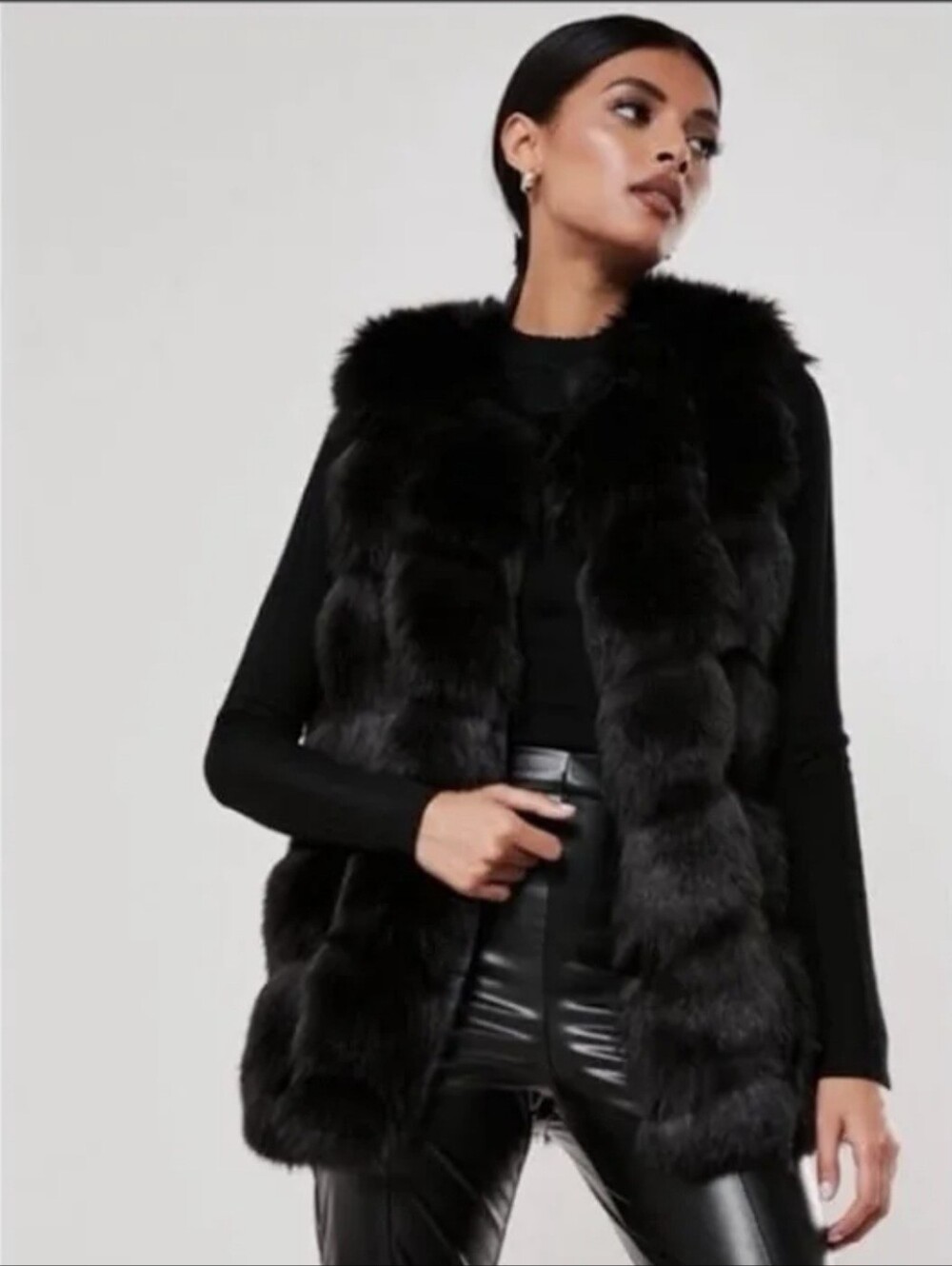 Missguided Plush Faux Fur Vest in Deep Black